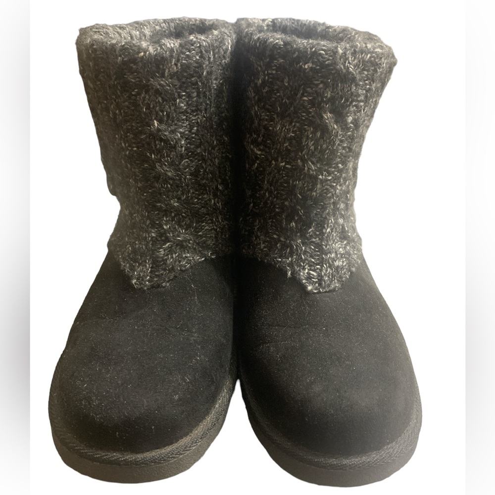 Cozy Black Marled Sweater Pull On Winter Makalu Dacia Short Boots Women Size 8
